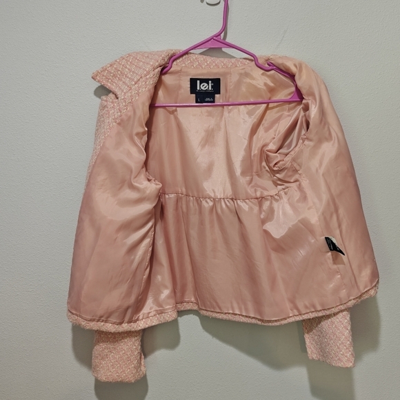 Y2K Sabrina Carpenter Lei Jacket Blazer Large Tweed Pink White Gold Wool Vintage - Picture 5 of 10